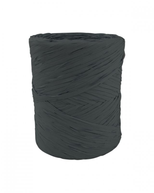 Elegant Pewter poly raffia ribbon, 5mm wide and 200m long, perfect for gift wrapping and crafting projects.