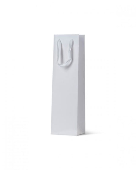 Deluxe white wine bottle bags with elegant matte finish and Twill Ribbon handle, pack of 100, perfect for gift-giving.