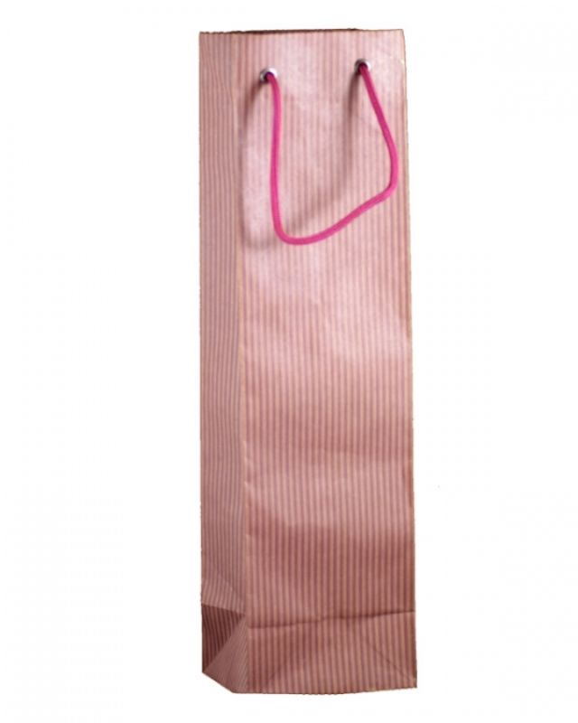 Elegant purple kraft paper wine bottle bags with stripes, rope handles, and sturdy base; perfect for gifts and promotions.