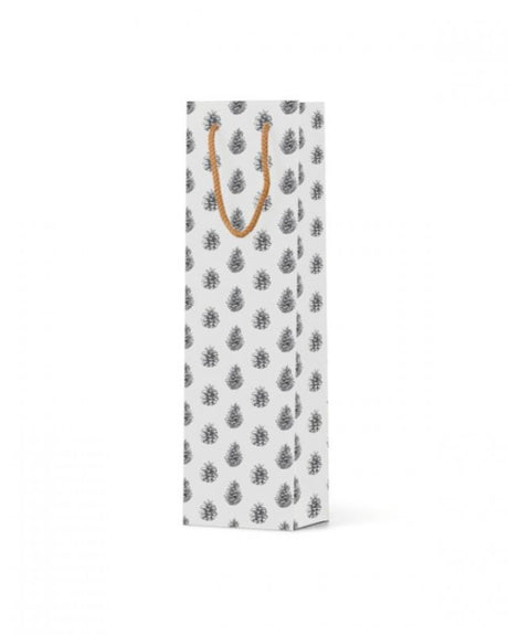 Stylish Pine Cones on White wine bags with durable cotton rope handles, ideal for gifting 100 eco-friendly packs.