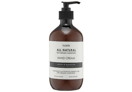 Set of 2 all-natural hand creams in Lemon and Spearmint scents, perfect for nourishing and hydrating dry hands.