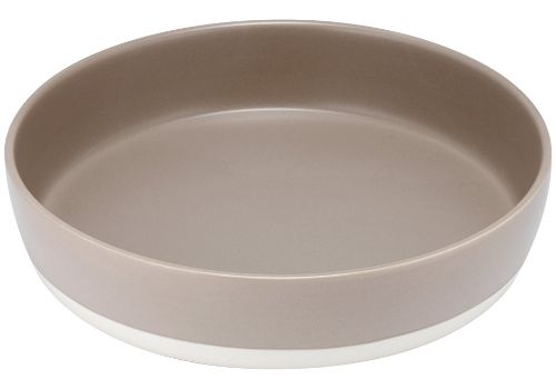 28cm round stoneware baking dish, perfect for lasagna, roasting, and desserts, microwave, oven, and dishwasher safe.