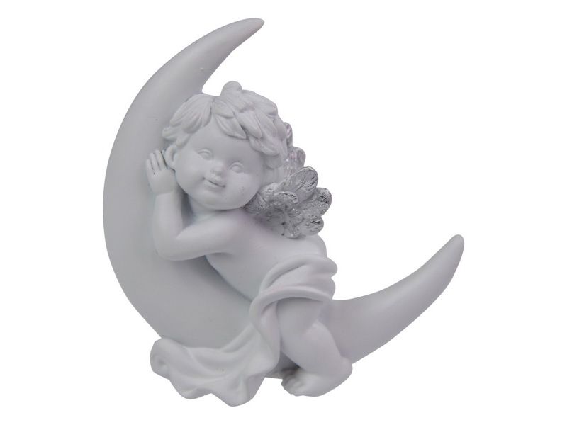 Ornament - Cherub Lying on Moon w/Silver Winds 9cm (Set of 6)