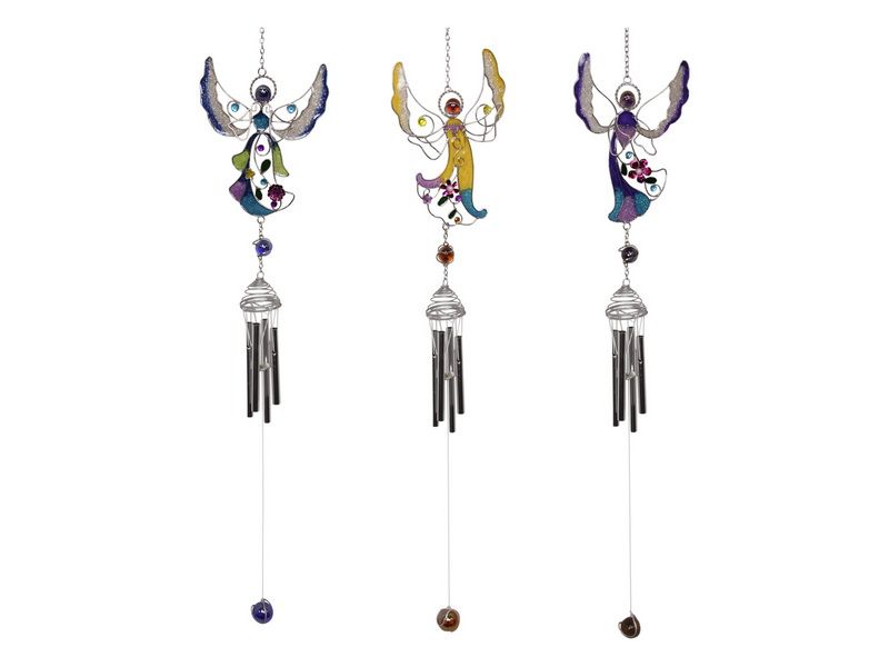 Colorful epoxy wind chimes featuring dancing angels, perfect for adding tranquility to your outdoor space.