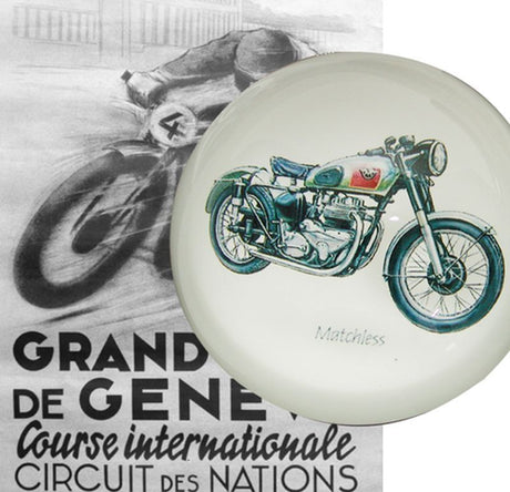 Set of 4 motorbike-themed paper weights, each 8cm, perfect for securing documents and enhancing workspace decor.