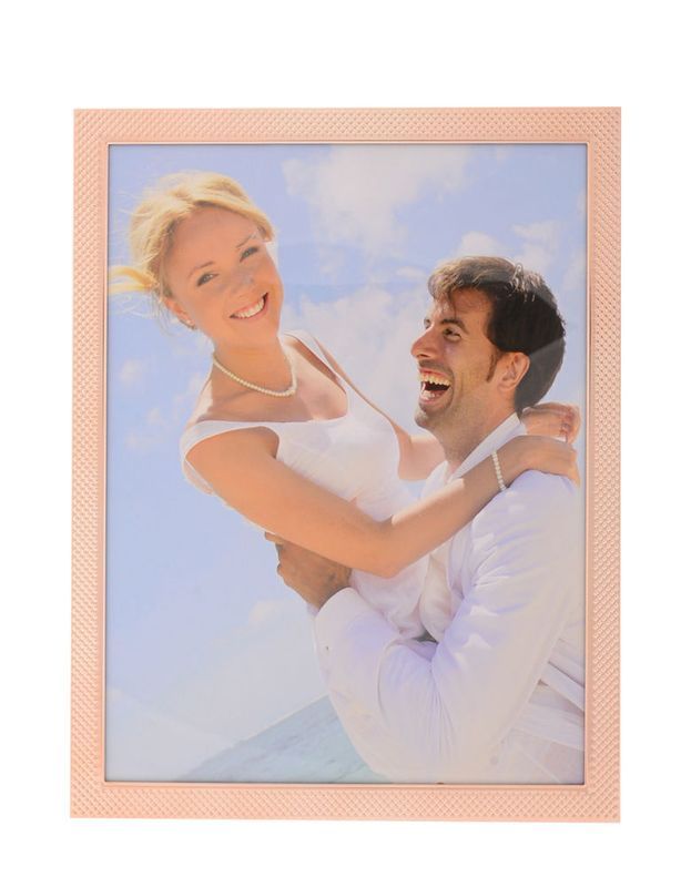 Elegant set of 2 textured rose gold photo frames, each 18cm, perfect for showcasing cherished memories in style.