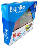 Colorful Brain Box kit for kids 7+, enabling 80+ fun electronics experiments with easy press-stud connections.