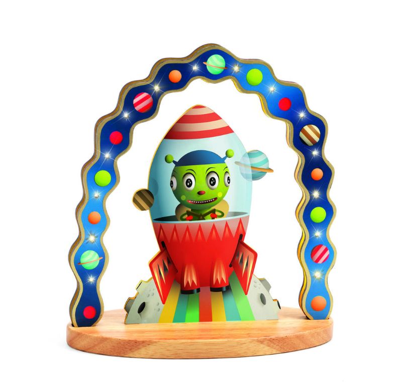 Mini Night Light - Mr ZinZin by Djeco, showcasing a whimsical paper cut-out design and soft LED glow for children's bedtime.