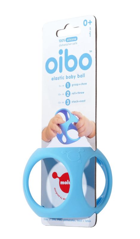 Oibo Blue Sensory Toy set featuring stackable, squeezable blocks for motor skill development and tactile play for kids.