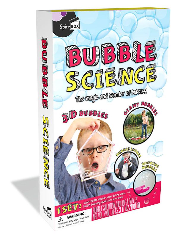 Colorful Bubble Science Kit by Spice Box with bubble solutions, wands, and tools for hands-on experiments and learning fun.