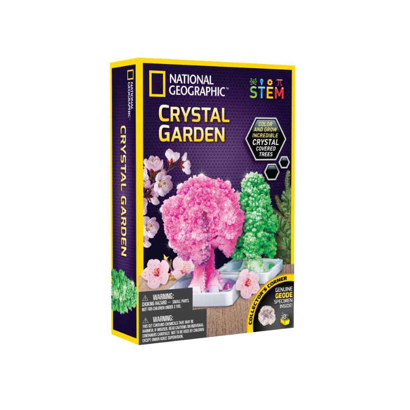 Crystal Garden Kit by National Geographic, featuring three crystal tree kits, complete with rose quartz and learning guide.