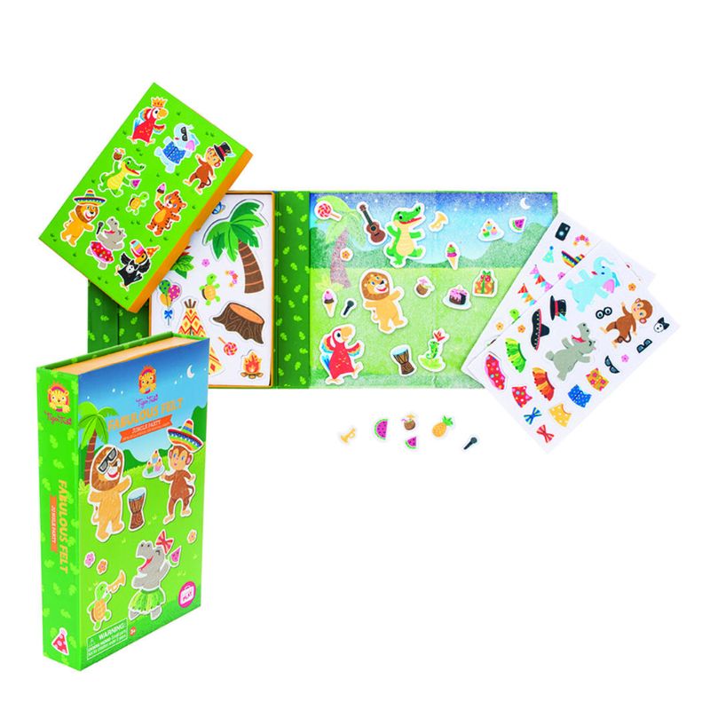 Fabulous Felt Jungle Party Activity Set featuring colorful felt pieces and fold-out play board for creative play and storytelling.