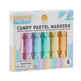 Pastel markers in candy wrappers, featuring dual tips for versatile coloring, perfect for young artists aged 3 and up.