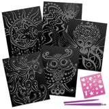 Scratch Art - Isadora set featuring 45 pages, 80+ stencils, vibrant pencils, and enriching artistic adventures for all ages.