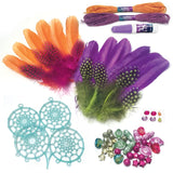 Owl-shaped dreamcatchers with glow-in-the-dark eyes, including vibrant threads, feathers, and beads for creative decor.