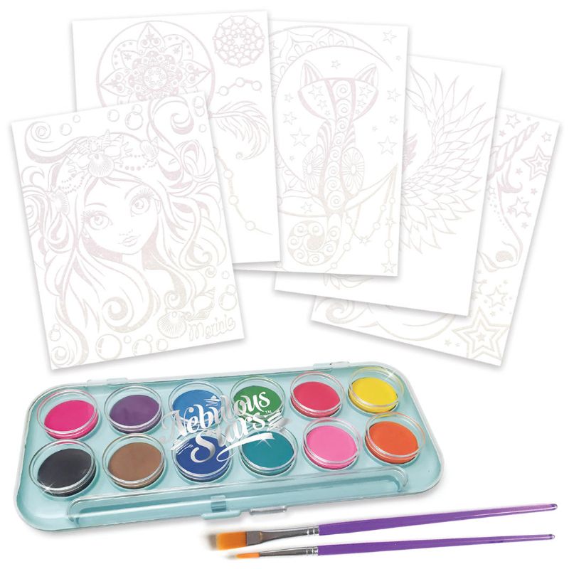 Marinia Watercolor Paint Set featuring 5 magic boards, 12 vibrant colors, and 2 brushes for creative expression.