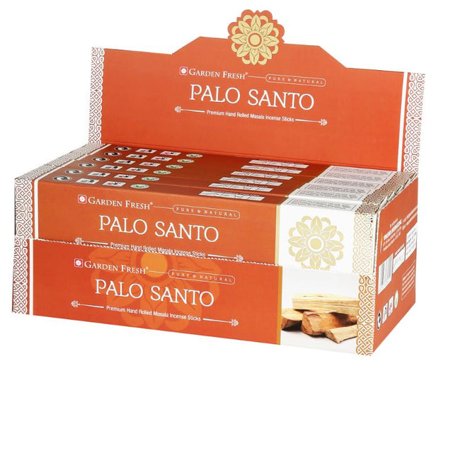 Garden Fresh Palo Santo Incense in 15g pack, 12 aromatic packets for purification and relaxation during meditation and yoga.