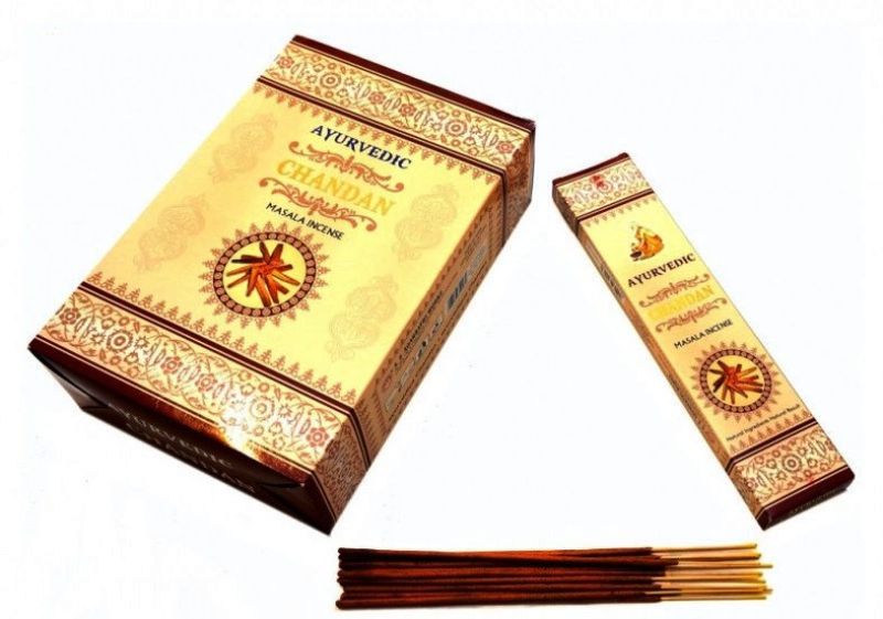 Ayurvedic Chanda incense set of 12 packets, infused with natural herbs for relaxation and a soothing ambiance.