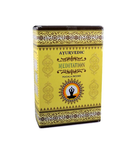 Aromatic AYURVEDIC MEDITATION incense in 12 packets, enhancing mindfulness and promoting serenity during meditation and yoga.