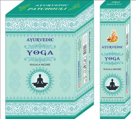 Aromatic AYURVEDIC YOGA incense sticks in 12 packets, designed to enhance mindfulness and tranquility during yoga and meditation.