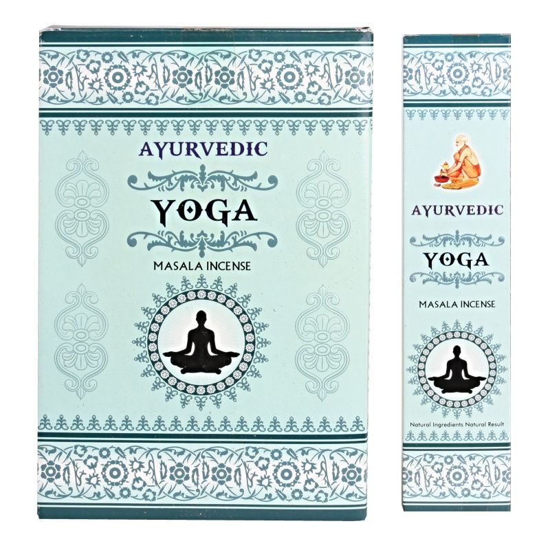 Aromatic AYURVEDIC YOGA incense sticks in a 12-pack, promoting relaxation and mindfulness for yoga and meditation.