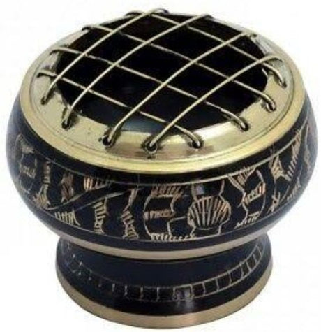 Elegant black brass charcoal burner for serene indoor and outdoor incense enjoyment, ideal for meditation and relaxation.