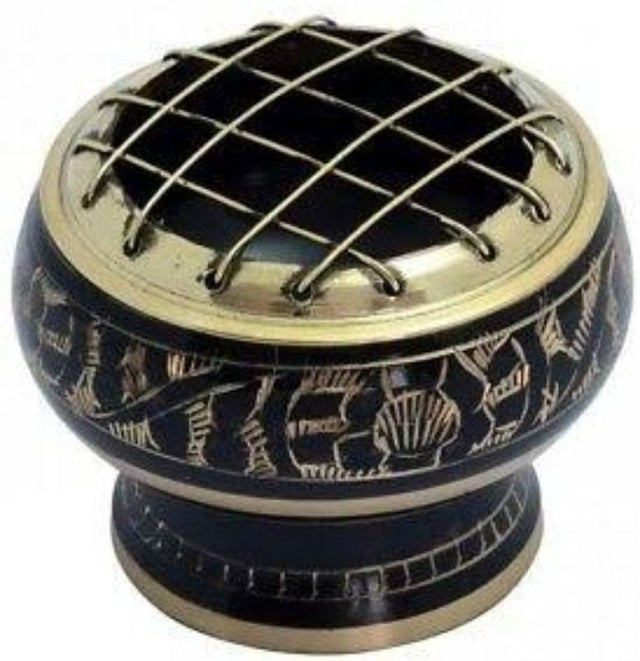 Elegant black brass charcoal burner for serene indoor and outdoor incense enjoyment, ideal for meditation and relaxation.