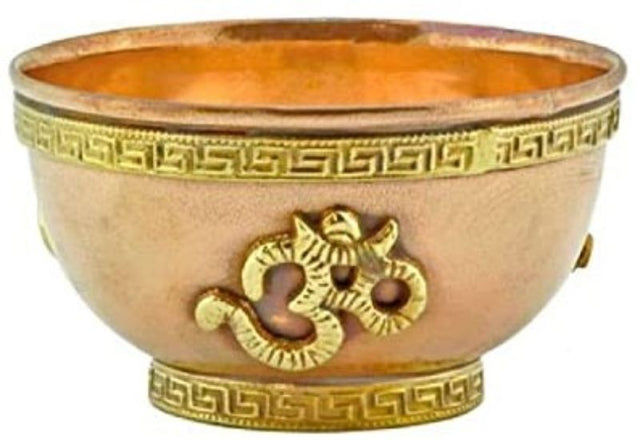 Elegant 7.6 cm copper offering bowl with intricate base carvings, perfect for incense, potpourri, or home decor.