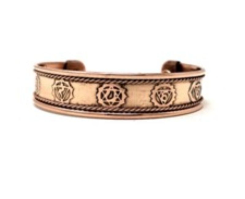 Magnetic copper bracelet designed for chakra alignment and therapeutic wellness, features adjustable design for comfort.