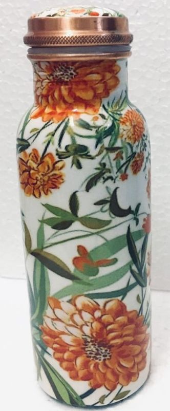 Elegant 750 ml handcrafted copper floral bottle designed to purify water and enhance wellness in a beautiful, eco-friendly way.