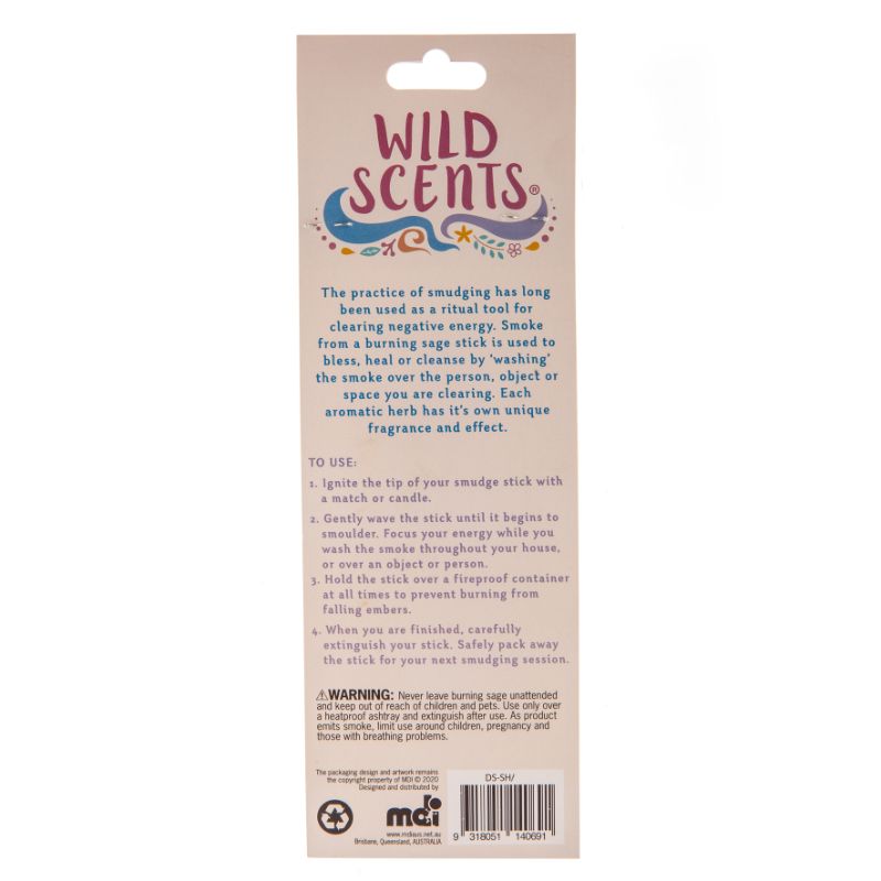 Smudge stick made of white sage and cornflowers, 11cm long, ideal for cleansing and uplifting your space.