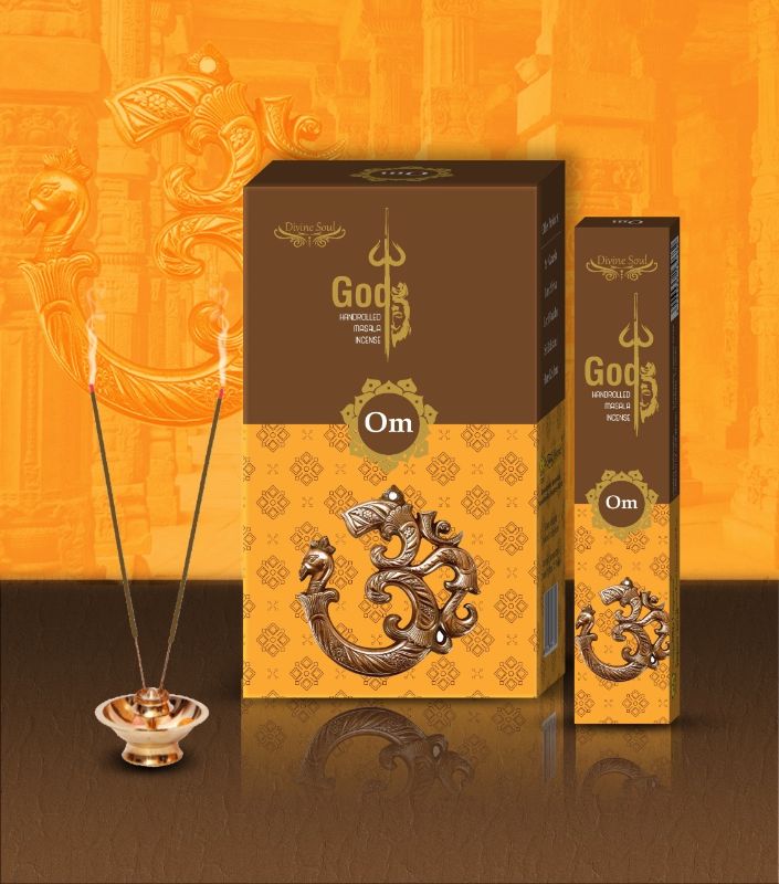 A 12-pack of Divine Soul OM incense sticks, hand-rolled with natural aromas for meditation and tranquility.