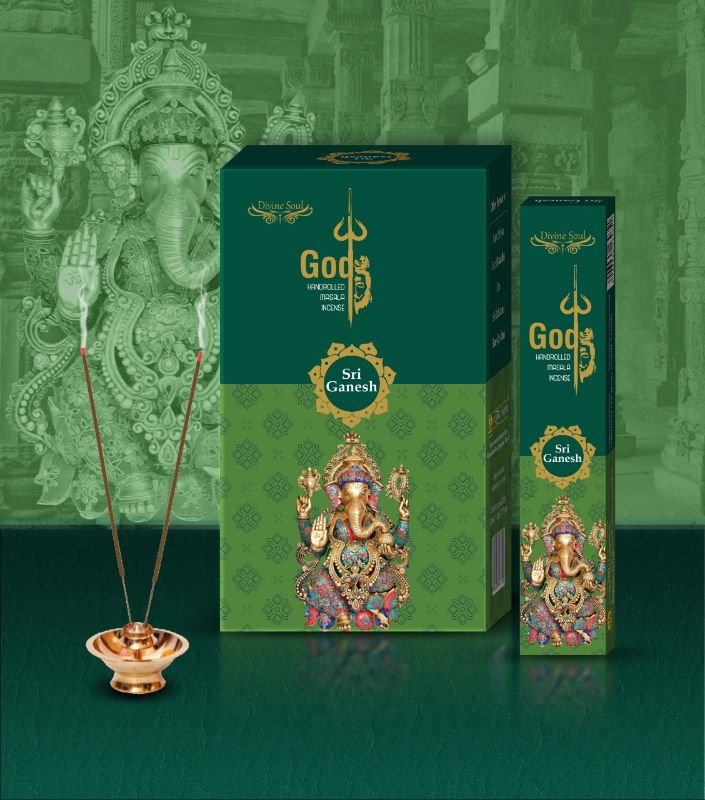 Handcrafted Divine Soul Sri Ganesh Incense pack of 12, infused with calming fragrances for meditation and spiritual rituals.