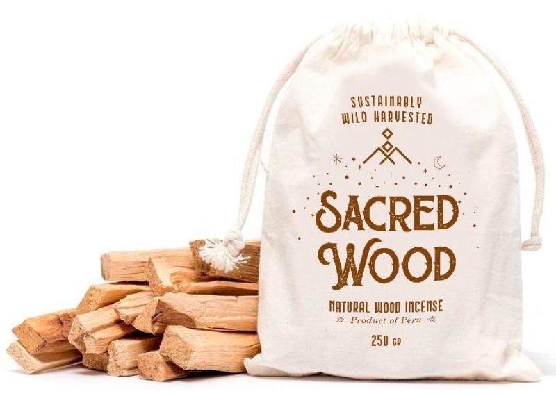 Palo Santo wood in a natural cloth bag, known for its aromatic, healing properties and citrus-frankincense scent.