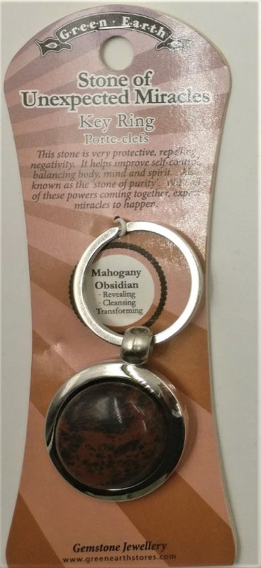 Set of 6 Mahogany Obsidian crystal keyrings, showcasing unique patterns; elegant gifts with grounding qualities.