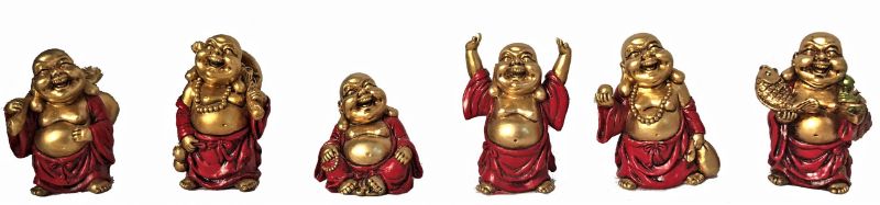 Set of 12 assorted small Buddha statues, promoting tranquility and mindfulness in home or meditation spaces.