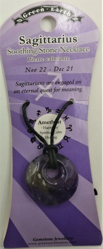 Set of 3 donut-shaped amethyst pendants representing Sagittarius, ideal for layering and spiritual connection.