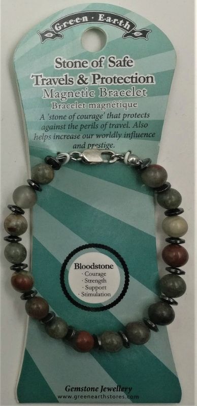 Set of 3 Crystal Bloodstone bracelets showcasing deep green and red colors, promoting vitality and emotional balance.