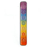 Colorful ceramic incense burner featuring the seven chakra symbols, measuring 26.5 cm for a calming atmosphere.