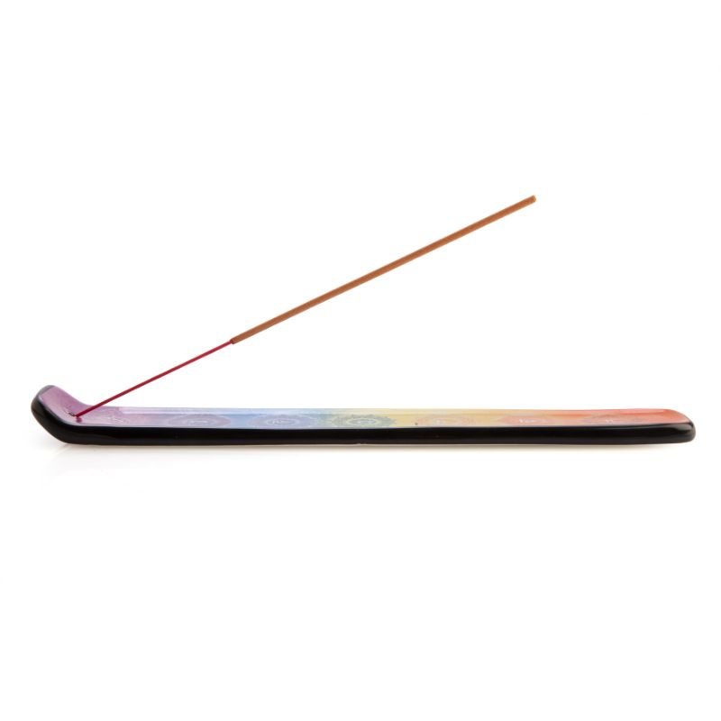 Colorful ceramic incense burner showcasing the seven chakra symbols, perfect for enhancing meditation and relaxation.