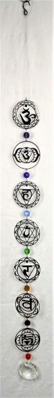 85cm Crystal Suncatcher with chakra design, refracting sunlight to create rainbows and promote positive energy indoors.