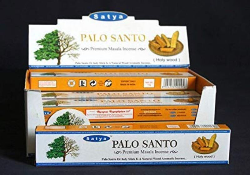 Sathya Nag PALO SANTO incense pack featuring 12 packets of aromatic, spiritual cleansing Palo Santo in a 15G size.