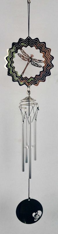 Colorful dragonfly windspinner chime, 49cm, adds elegance and tranquility to outdoor spaces with soothing sounds and movement.