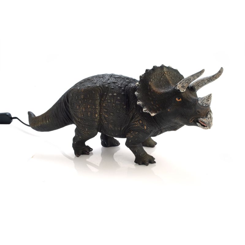 Triceratops table lamp at 37cm tall, offering a warm LED glow, perfect for kids’ rooms and dinosaur lovers.