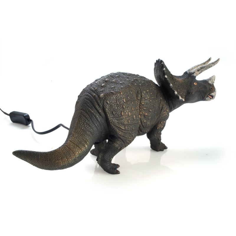 Triceratops table lamp, 37cm tall, offers a whimsical design and warm LED glow, perfect for children's rooms or dinosaur lovers.