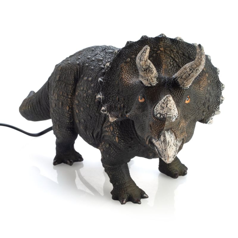 Triceratops table lamp stands 37cm tall, features a soft glow, and adds whimsical charm to kids' rooms and dinosaur decor.