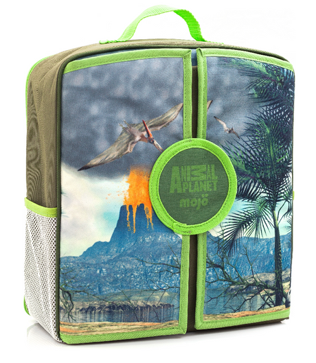Colorful Animal Planet Dinosaur Play-Scape Backpack with fold-out diorama, perfect for imaginative play and storing figurines.