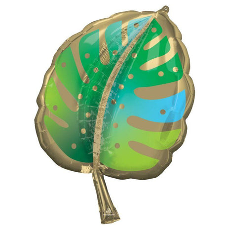 Supershape XL palm frond foil balloon (76cm) for tropical parties, featuring vibrant colors and self-sealing convenience.