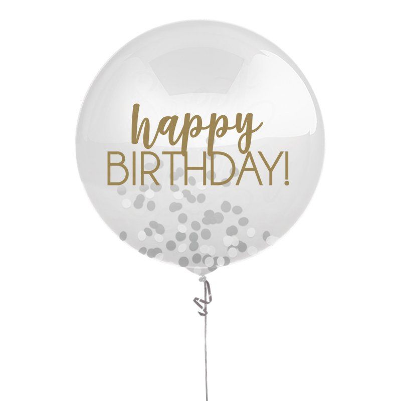 Elegant 60cm latex balloon in silver and gold with confetti, perfect for celebrating birthdays and weddings.