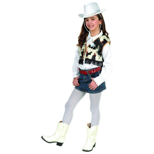 Child's Western dress-up kit featuring a vest, bandana, and shiny badge for imaginative cowboy or cowgirl play.